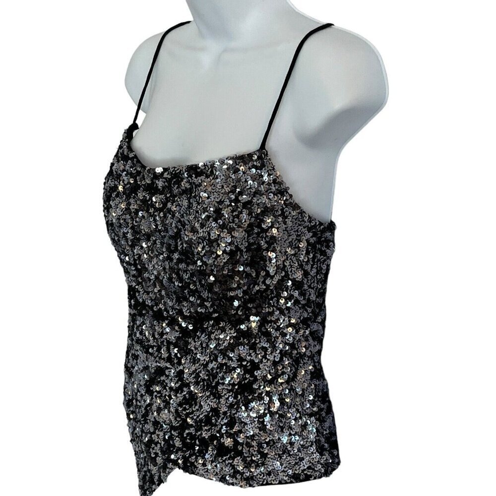 Vtg Y2k Cache Sequin Camisole Cami S Metallic Sil… - image 5